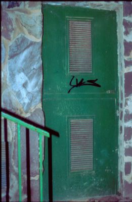 puerta verde metálica
